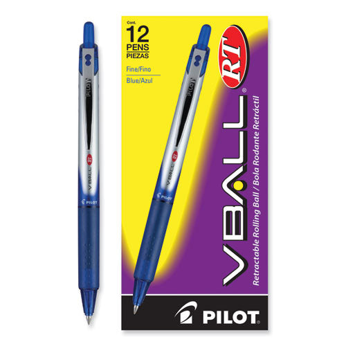Image of Pilot® VBall RT Liquid Ink Rollerball Pen, Retractable, Fine 0.7 mm, Blue Ink, Blue/White Barrel