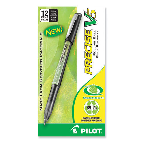 Image of Pilot® Precise V5 BeGreen Rollerball Pen, Stick, Extra-Fine 0.5 mm, Black Ink, Black Barrel, Dozen