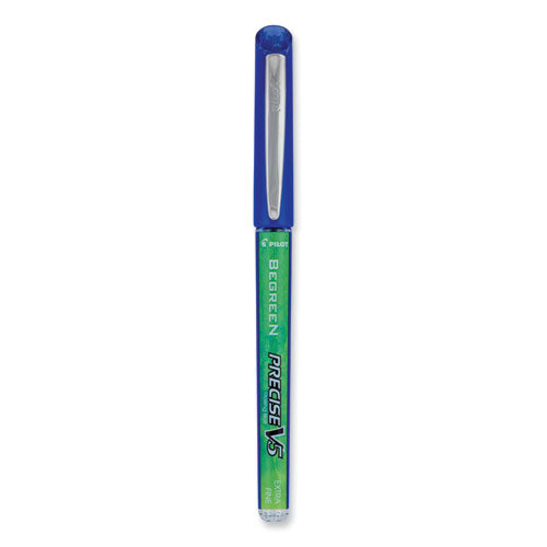 Image of Pilot® Precise V5 BeGreen Rollerball Pen, Stick, Extra-Fine 0.5 mm, Blue Ink, Blue Barrel, Dozen