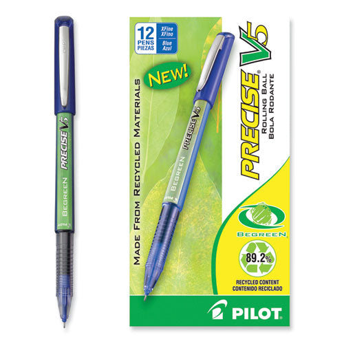 Image of Pilot® Precise V5 BeGreen Rollerball Pen, Stick, Extra-Fine 0.5 mm, Blue Ink, Blue Barrel, Dozen