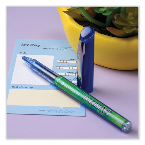 Image of Pilot® Precise V5 BeGreen Rollerball Pen, Stick, Extra-Fine 0.5 mm, Blue Ink, Blue Barrel, Dozen