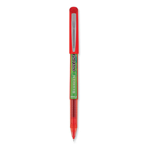 Image of Pilot® Precise V5 BeGreen Rollerball Pen, Stick, Extra-Fine 0.5 mm, Red Ink, Red Barrel, Dozen