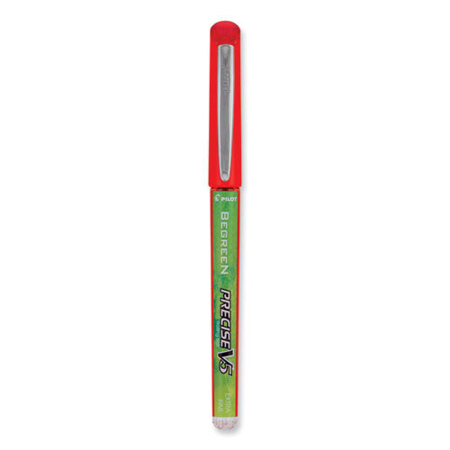 Image of Pilot® Precise V5 BeGreen Rollerball Pen, Stick, Extra-Fine 0.5 mm, Red Ink, Red Barrel, Dozen