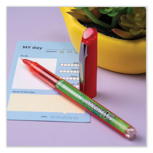 Image of Pilot® Precise V5 BeGreen Rollerball Pen, Stick, Extra-Fine 0.5 mm, Red Ink, Red Barrel, Dozen