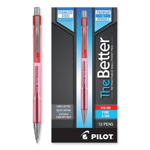 Image of Pilot® Better Ballpoint Pen, Retractable, Fine 0.7 Mm, Red Ink, Translucent Red Barrel, Dozen