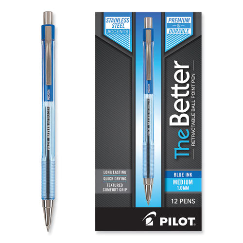 Image of Pilot® Better Ballpoint Pen, Retractable, Medium 1 Mm, Blue Ink, Translucent Blue Barrel, Dozen