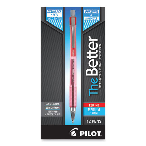 Image of Pilot® Better Ballpoint Pen, Retractable, Medium 1 Mm, Red Ink, Translucent Red Barrel, Dozen