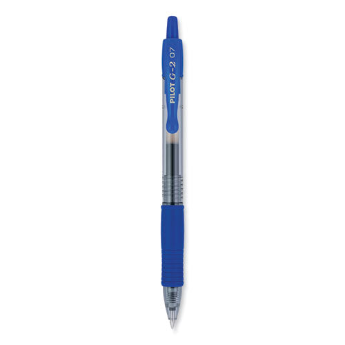 Image of Pilot® G2 Premium Gel Pen, Retractable, Fine 0.7 mm, Blue Ink, Smoke/Blue Barrel, 2/Pack
