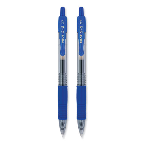 Image of Pilot® G2 Premium Gel Pen, Retractable, Fine 0.7 mm, Blue Ink, Smoke/Blue Barrel, 2/Pack