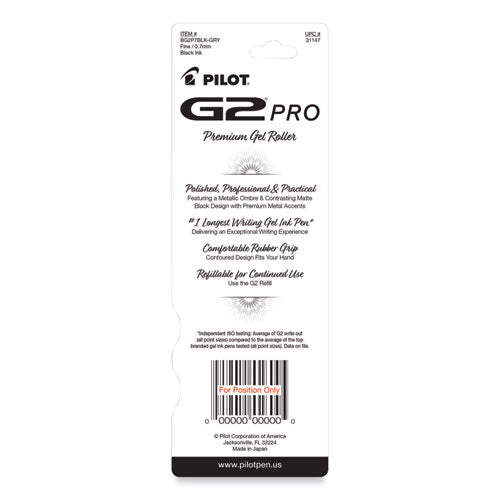 Image of Pilot® G2 Pro Gel Pen, Retractable, Fine 0.7 Mm, Black Ink, Gray Barrel