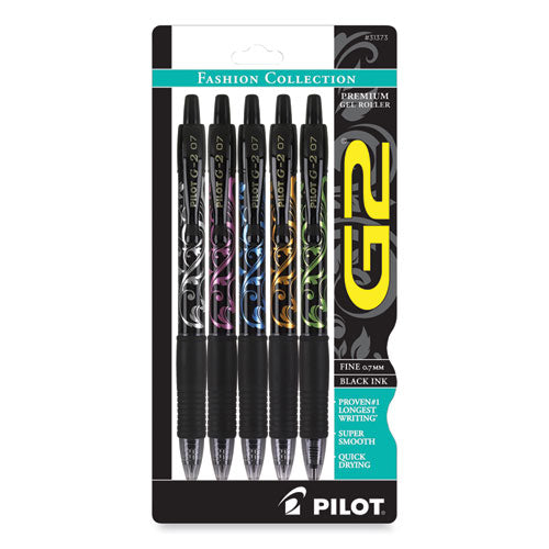 Image of Pilot® G2 Fashion Premium Gel Pen, Retractable, Fine 0.7 Mm, Black Ink, Assorted Barrel Colors, 5/pack