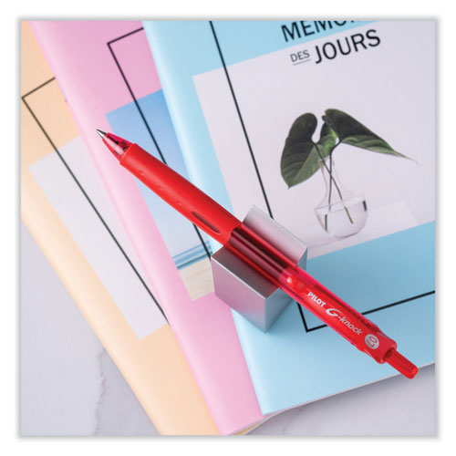 Image of Pilot® G-Knock BeGreen Gel Pen, Retractable, Fine 0.7 mm, Red Ink, Translucent Red/Red Barrel, Dozen