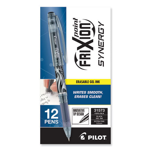 Image of Pilot® FriXion Point Erasable Gel Pen, Stick, Extra-Fine 0.5 mm, Black Ink, Black/Silver/Smoke Barrel