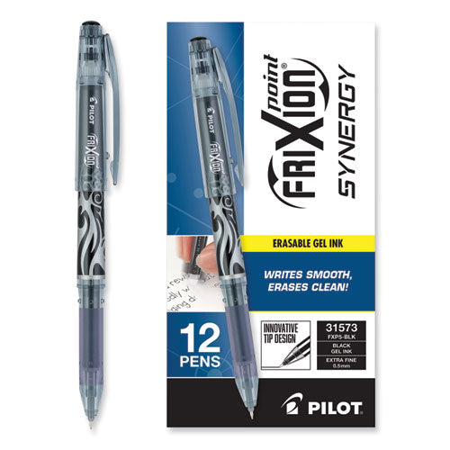 Image of Pilot® FriXion Point Erasable Gel Pen, Stick, Extra-Fine 0.5 mm, Black Ink, Black/Silver/Smoke Barrel