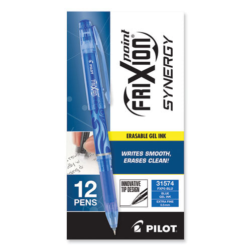 Image of Pilot® FriXion Point Erasable Gel Pen, Stick, Extra-Fine 0.5 mm, Blue Ink, Blue/Silver/Transparent Blue Barrel