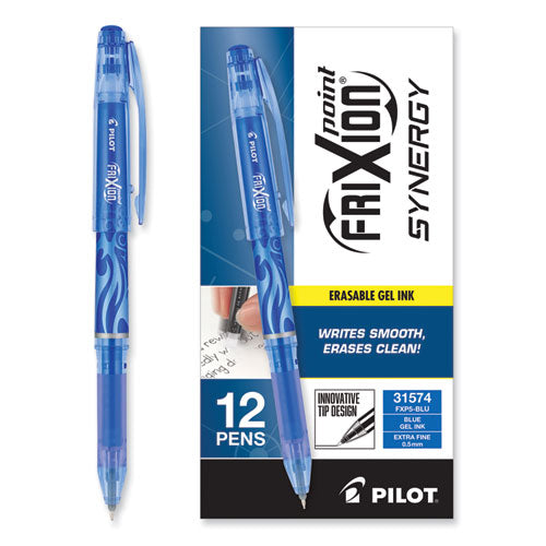 Image of Pilot® FriXion Point Erasable Gel Pen, Stick, Extra-Fine 0.5 mm, Blue Ink, Blue/Silver/Transparent Blue Barrel
