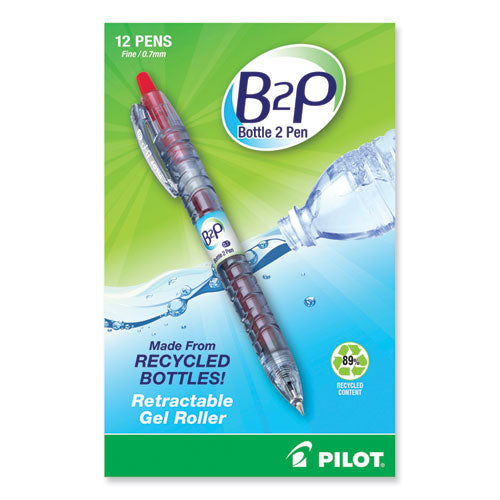 Image of Pilot® B2p Bottle-2-Pen Recycled Gel Pen, Retractable, Fine 0.7 Mm, Red Ink, Translucent Blue Barrel