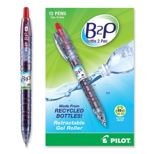 Image of Pilot® B2p Bottle-2-Pen Recycled Gel Pen, Retractable, Fine 0.7 Mm, Red Ink, Translucent Blue Barrel