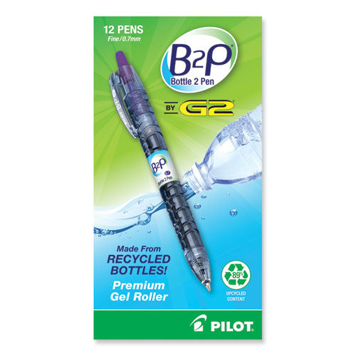 Image of Pilot® B2p Bottle-2-Pen Recycled Gel Pen, Retractable, Fine 0.7 Mm, Purple Ink, Translucent Blue Barrel