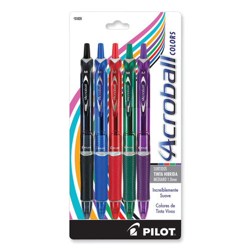 Image of Pilot® Acroball Colors Advanced Ink Hybrid Gel Pen, Retractable, Medium 1 mm, Assorted Ink and Barrel Colors, 5/Pack