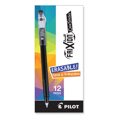 Image of Pilot® FriXion ColorSticks Erasable Gel Pen, Stick, Fine 0.7 mm, Black Ink, Black Barrel, Dozen
