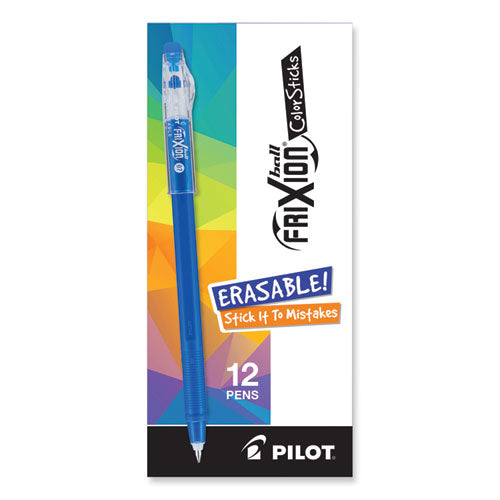 Image of Pilot® FriXion ColorSticks Erasable Gel Pen, Stick, Fine 0.7 mm, Blue Ink, Blue Barrel, Dozen