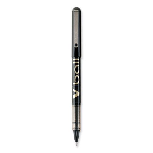 Image of Pilot® VBall Liquid Ink Rollerball Pen, Stick, Fine 0.7 mm, Black Ink, Black/Clear Barrel, Dozen