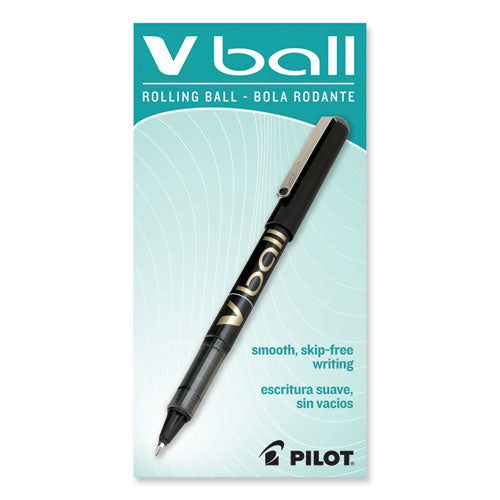 Image of Pilot® VBall Liquid Ink Rollerball Pen, Stick, Fine 0.7 mm, Black Ink, Black/Clear Barrel, Dozen
