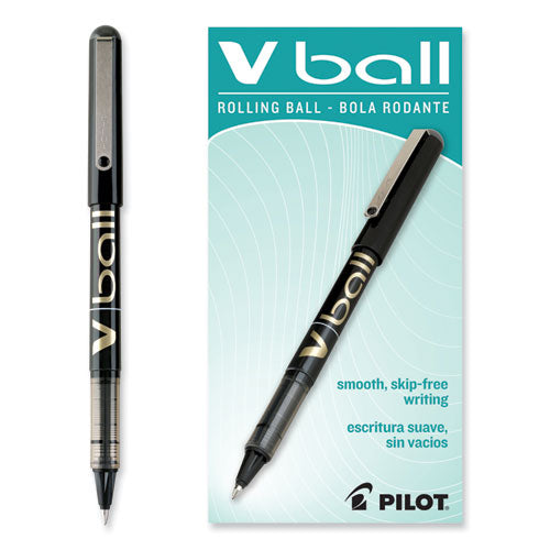 Image of Pilot® VBall Liquid Ink Rollerball Pen, Stick, Fine 0.7 mm, Black Ink, Black/Clear Barrel, Dozen