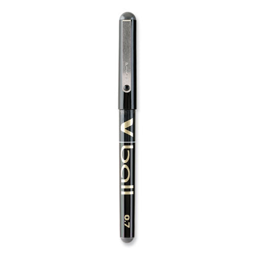 Image of Pilot® VBall Liquid Ink Rollerball Pen, Stick, Fine 0.7 mm, Black Ink, Black/Clear Barrel, Dozen