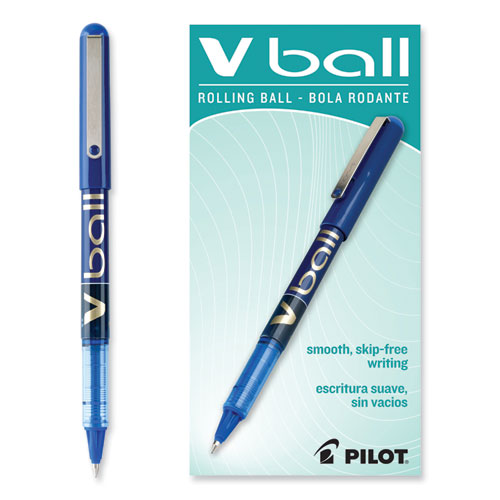 Image of Pilot® VBall Liquid Ink Rollerball Pen, Stick, Fine 0.7 mm, Blue Ink, Blue/Clear Barrel, Dozen