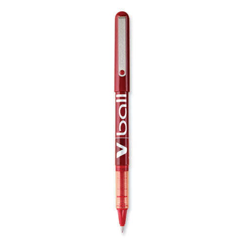 Image of Pilot® VBall Liquid Ink Rollerball Pen, Stick, Extra-Fine 0.5 mm, Red Ink, Red/Clear Barrel, Dozen