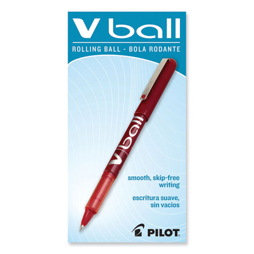 Image of Pilot® VBall Liquid Ink Rollerball Pen, Stick, Extra-Fine 0.5 mm, Red Ink, Red/Clear Barrel, Dozen