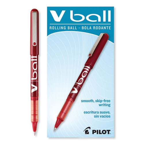 Image of Pilot® VBall Liquid Ink Rollerball Pen, Stick, Extra-Fine 0.5 mm, Red Ink, Red/Clear Barrel, Dozen
