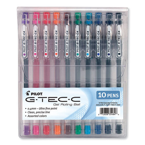 Image of Pilot® G-TEC-C Ultra Gel Pen with Convenient Storage Pouch, Stick, Ultra-Fine 0.4 mm, Assorted Ink and Barrel Colors, 10/Pack