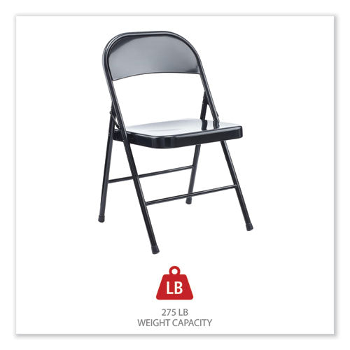 Image of Alera® Armless Steel Folding Chair, Supports Up to 275 lb, Black Seat, Black Back, Black Base, 4/Carton