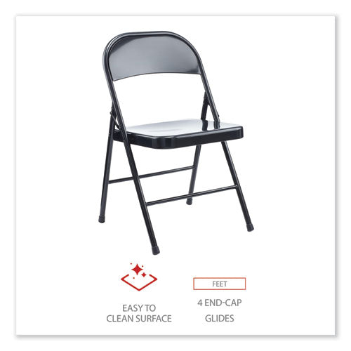 Image of Alera® Armless Steel Folding Chair, Supports Up to 275 lb, Black Seat, Black Back, Black Base, 4/Carton