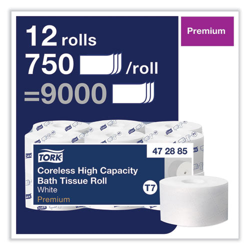 Image of Tork® Coreless High Capacity Bath Tissue, 2-Ply, White, 750 Sheets/Roll, White, 12/Carton
