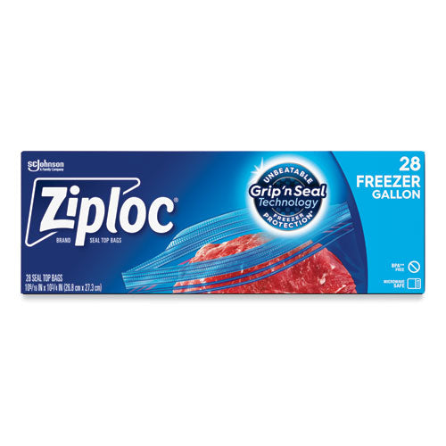 Image of Ziploc® Zipper Freezer Bags, 1 gal, 9.6" x 12.1", Clear, 28/Box