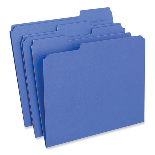 Image of Universal® Reinforced Top-Tab File Folders, 1/3-Cut Tabs: Assorted, Letter Size, 1" Expansion, Blue, 100/Box