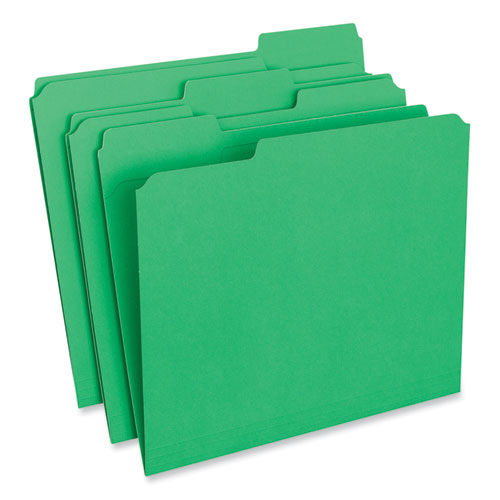 Image of Universal® Reinforced Top-Tab File Folders, 1/3-Cut Tabs: Assorted, Letter Size, 1" Expansion, Green, 100/Box