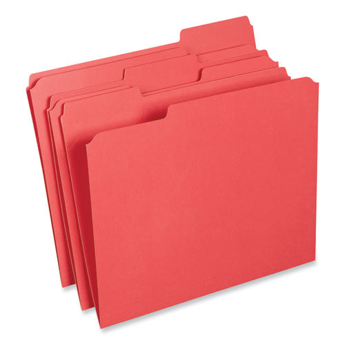 Image of Universal® Reinforced Top-Tab File Folders, 1/3-Cut Tabs: Assorted, Letter Size, 1" Expansion, Red, 100/Box