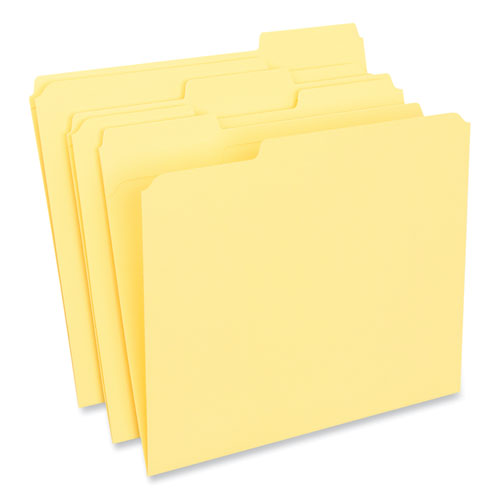 Image of Universal® Reinforced Top-Tab File Folders, 1/3-Cut Tabs: Assorted, Letter Size, 1" Expansion, Yellow, 100/Box
