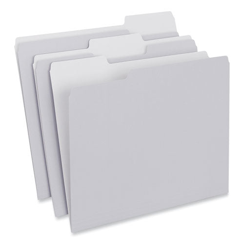 Image of Universal® Top Tab File Folders, 1/3-Cut Tabs: Assorted, Letter Size, 0.75" Expansion, Gray, 100/Box