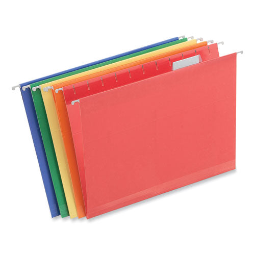 Image of Universal® Deluxe Reinforced Recycled Hanging File Folders, Letter Size, 1/5-Cut Tabs, Assorted, 25/Box