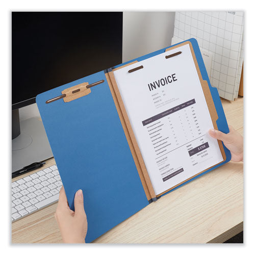 Image of Universal® Bright Colored Pressboard Classification Folders, 2" Expansion, 1 Divider, 4 Fasteners, Letter Size, Cobalt Blue, 10/Box