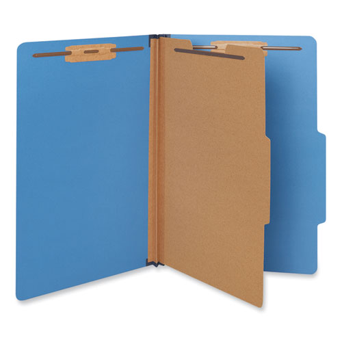 Image of Universal® Bright Colored Pressboard Classification Folders, 2" Expansion, 1 Divider, 4 Fasteners, Legal Size, Cobalt Blue, 10/Box