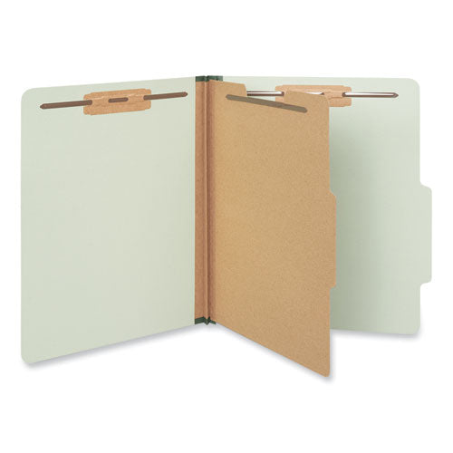 Image of Universal® Four-Section Pressboard Classification Folders, 2" Expansion, 1 Divider, 4 Fasteners, Letter Size, Green Exterior, 10/Box