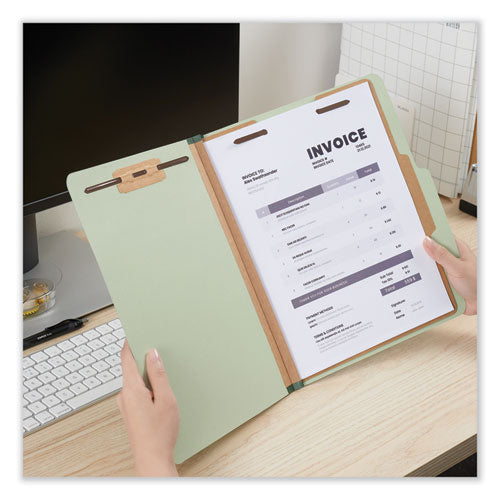 Image of Universal® Four-Section Pressboard Classification Folders, 2" Expansion, 1 Divider, 4 Fasteners, Letter Size, Green Exterior, 10/Box