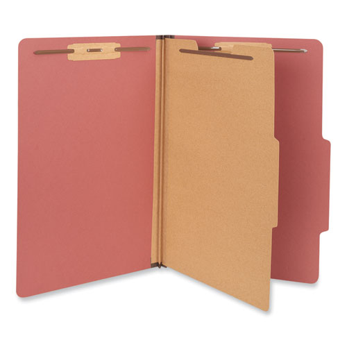 Image of Universal® Four-Section Pressboard Classification Folders, 2" Expansion, 1 Divider, 4 Fasteners, Legal Size, Red Exterior, 10/Box